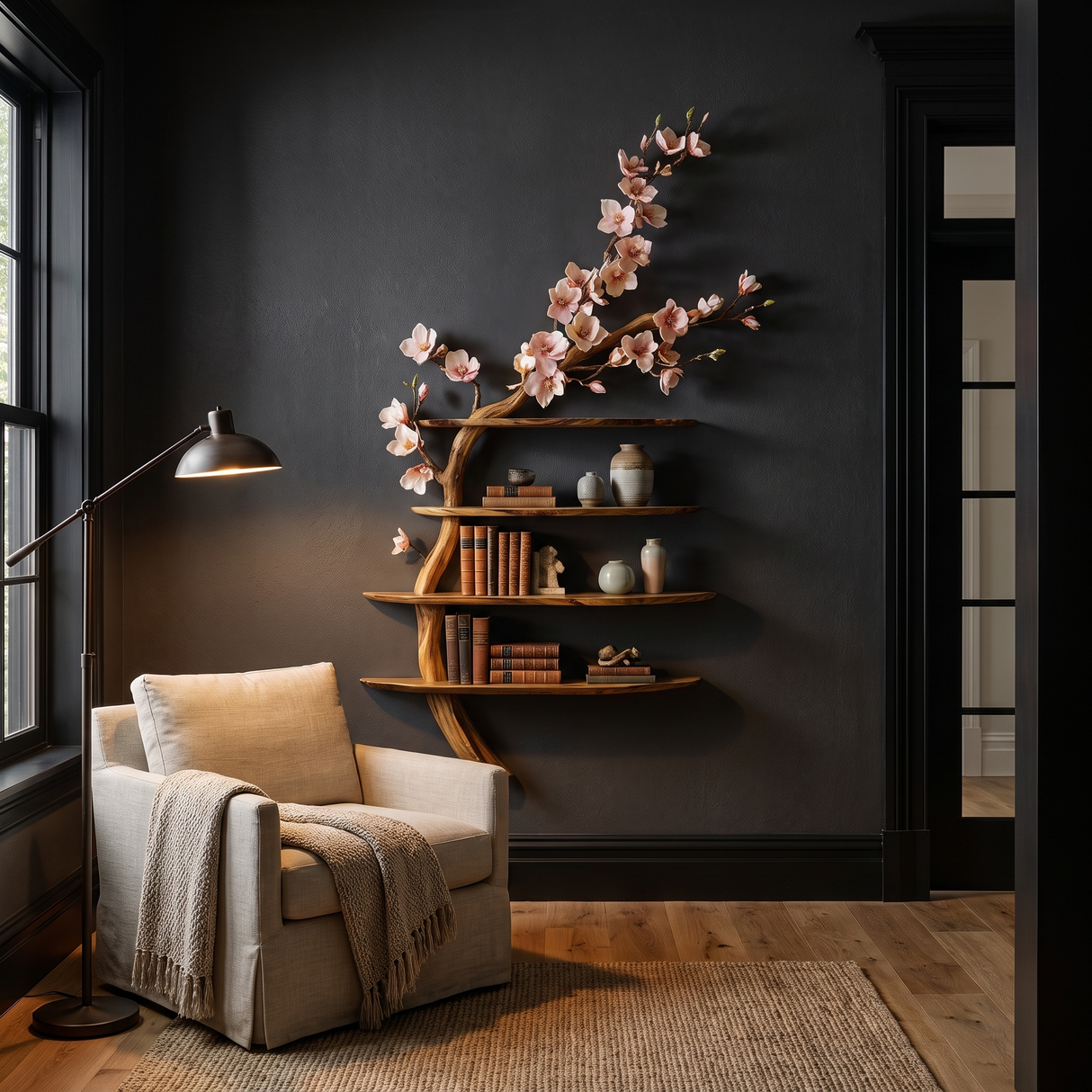 Aurelbloom Handcrafted Solid Wood Tree-Inspired Bookshelf