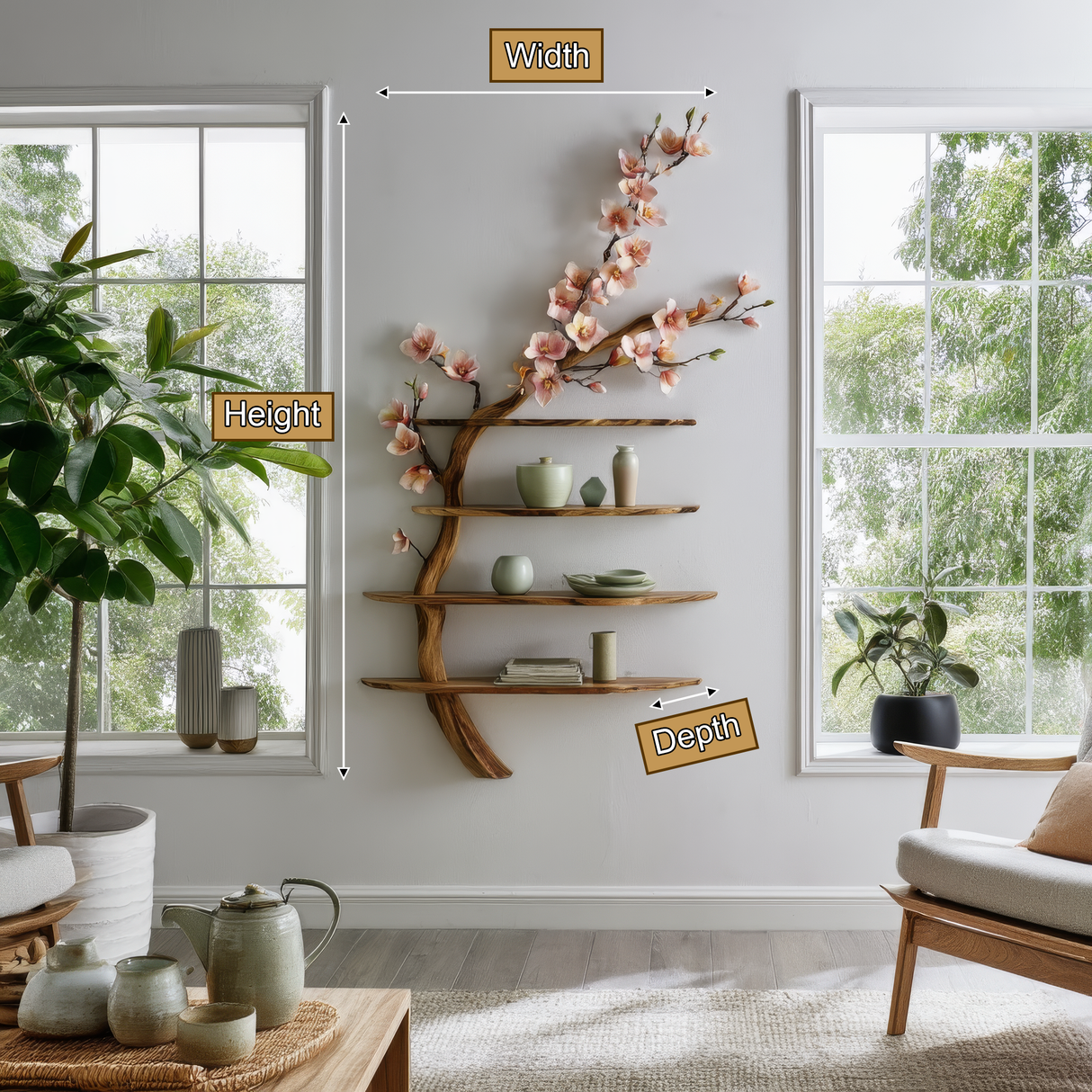 Aurelbloom Handcrafted Solid Wood Tree-Inspired Bookshelf