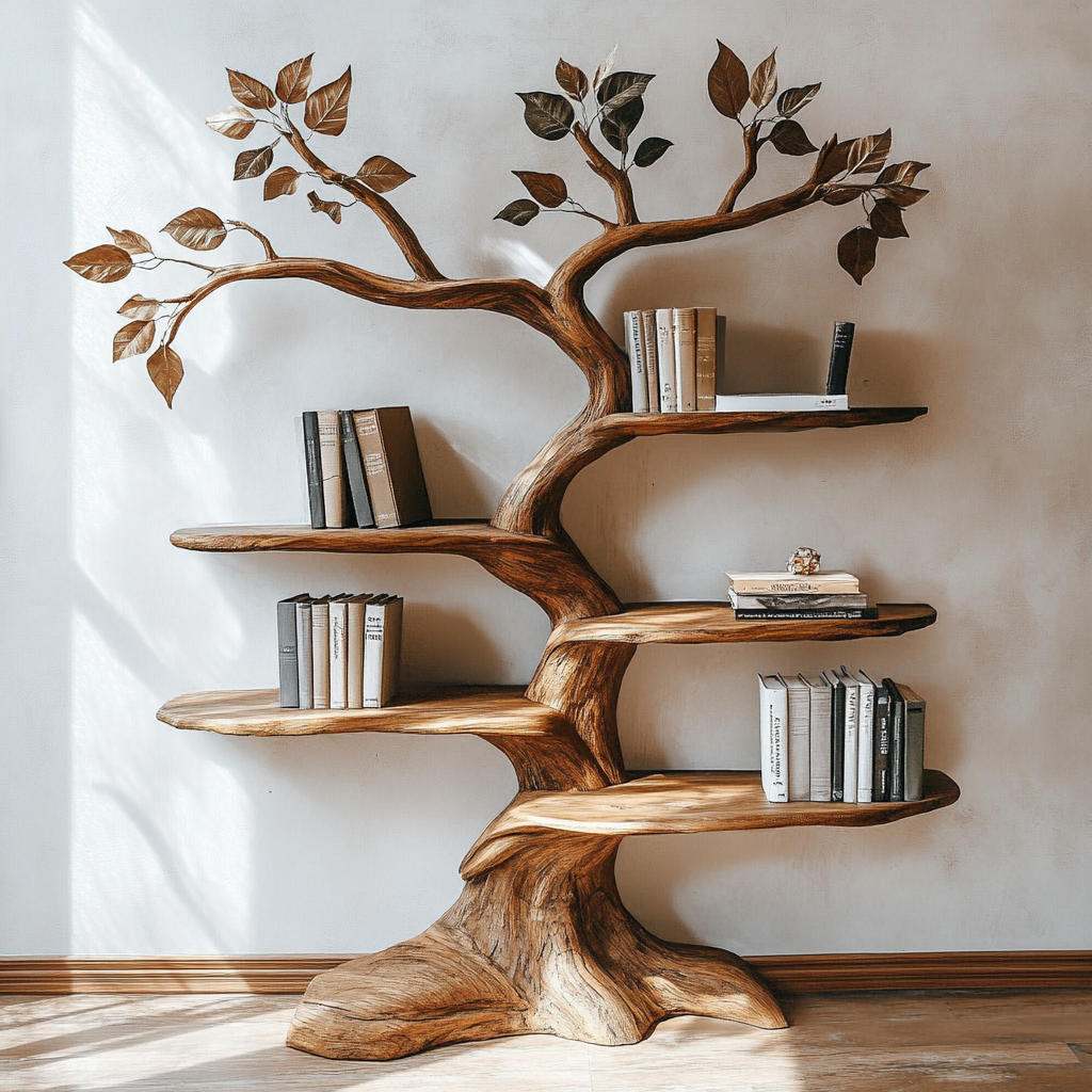Aurelgrove Handcrafted Solid Wood Tree Bookshelf