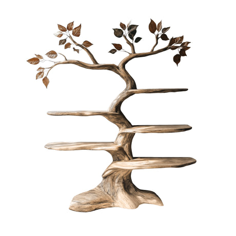 Aurelgrove Handcrafted Solid Wood Tree Bookshelf Natural Oak - Timberustic Tree Bookshelf