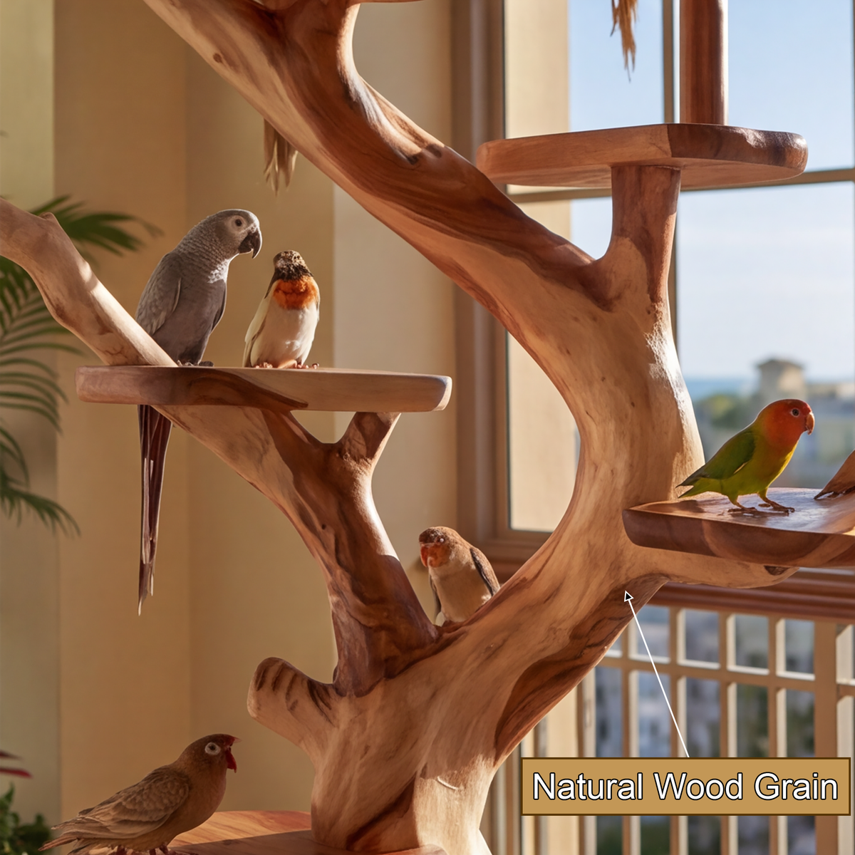 Aurelgrove Handcrafted Tree Branch Parrot Stand - Timberustic Tree Branch Parrot Stand