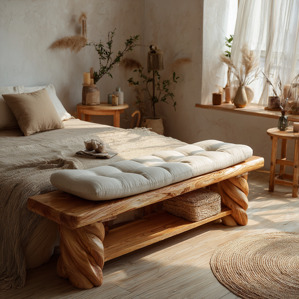 Aurelia Twist Natural Wood Bed Bench - Timberustic Bed Bench