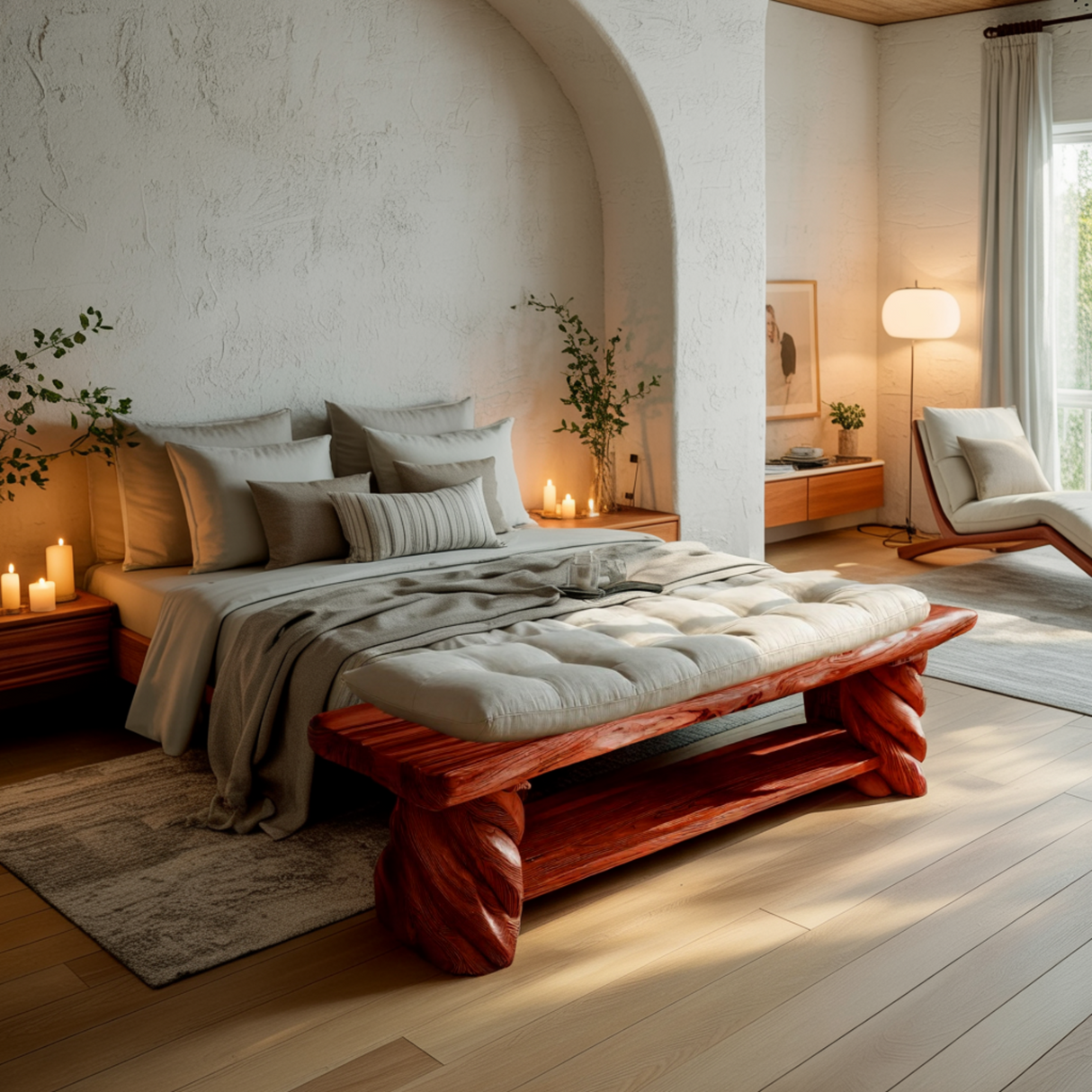 Aurelia Twist Natural Wood Bed Bench - Timberustic Bed Bench