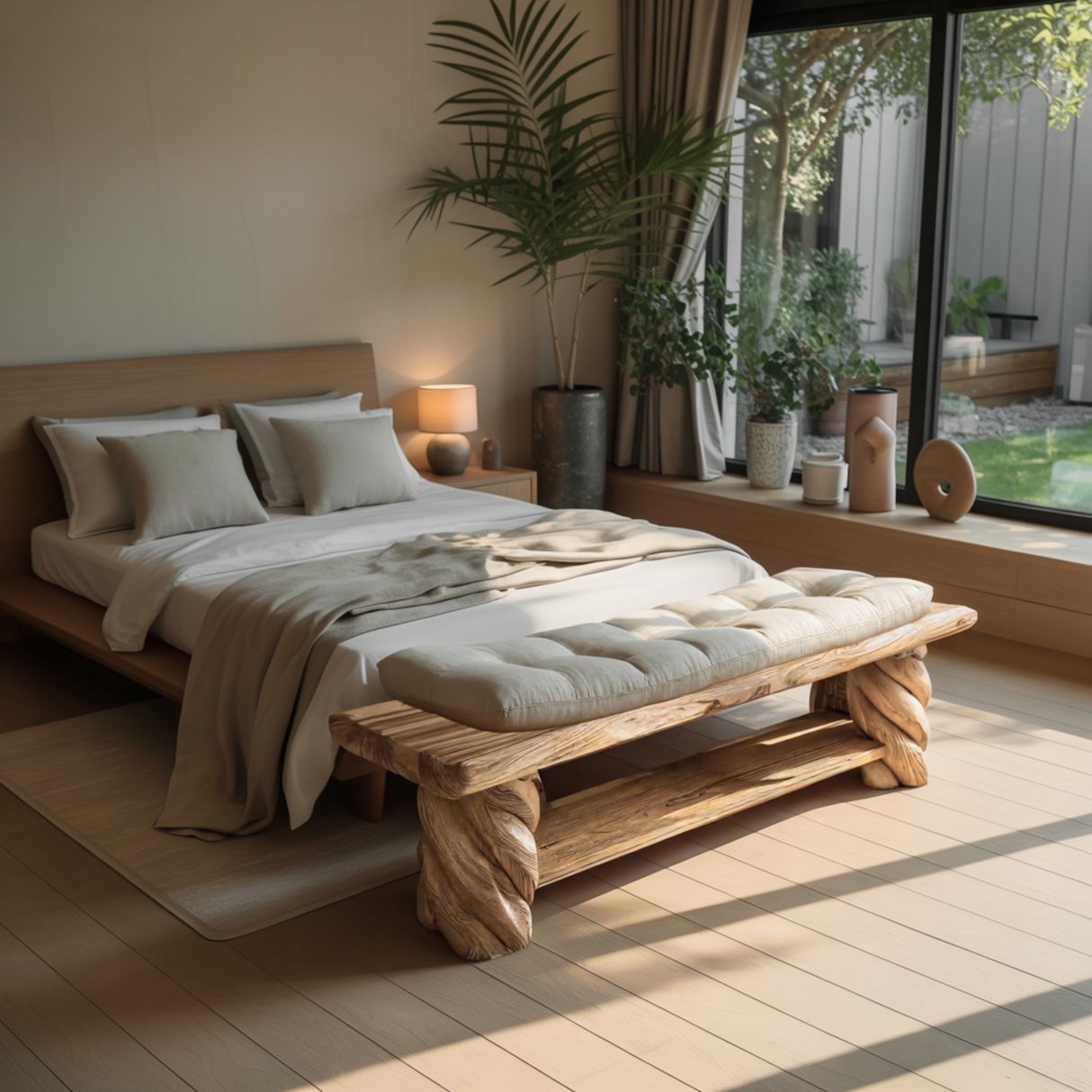 Aurelia Twist Natural Wood Bed Bench - Timberustic Bed Bench