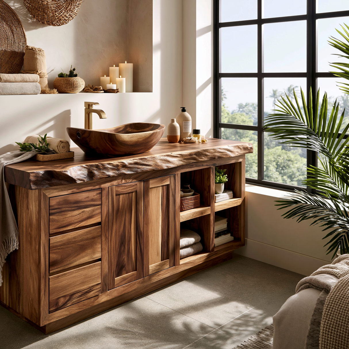 Aurelian Live Edge Solid Wood Freestanding Bathroom Vanity with Drawers