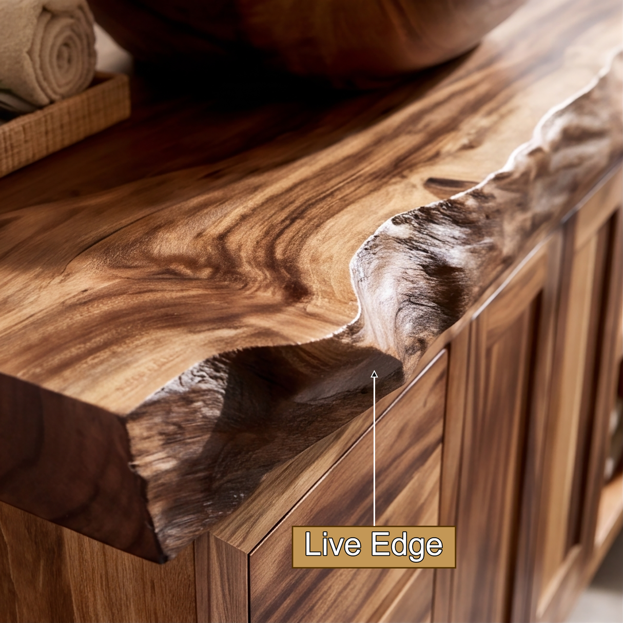 Aurelian Live Edge Solid Wood Freestanding Bathroom Vanity with Drawers