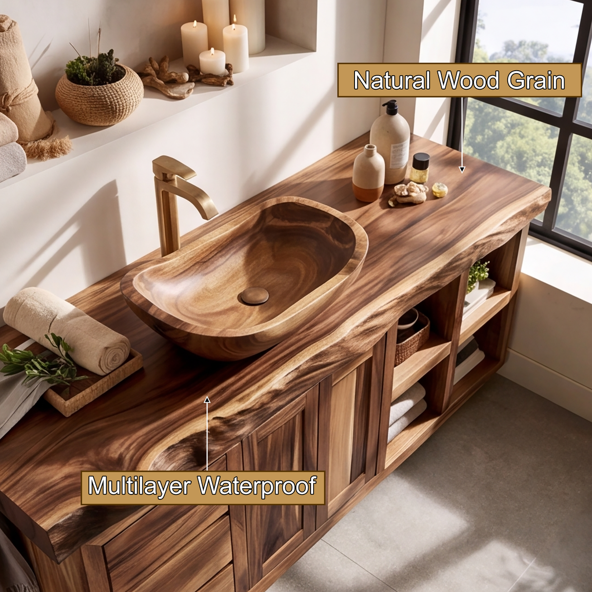 Aurelian Live Edge Solid Wood Freestanding Bathroom Vanity with Drawers