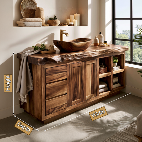 Aurelian Live Edge Solid Wood Freestanding Bathroom Vanity with Drawers - Timberustic Freestanding Bathroom Vanity with Drawers