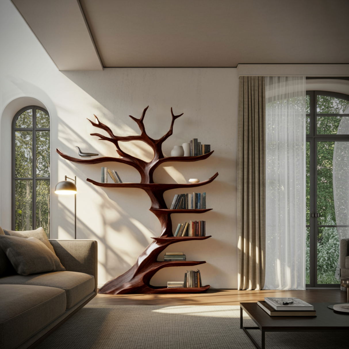 Aurelian Rise Handcrafted Solid Wood Tree Bookshelf