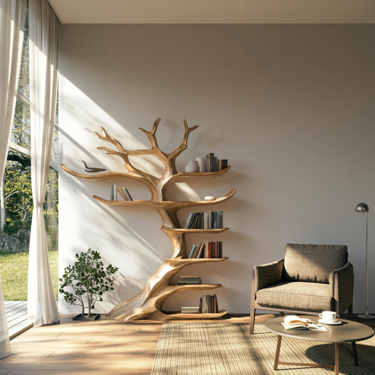 Aurelian Rise Handcrafted Solid Wood Tree Bookshelf