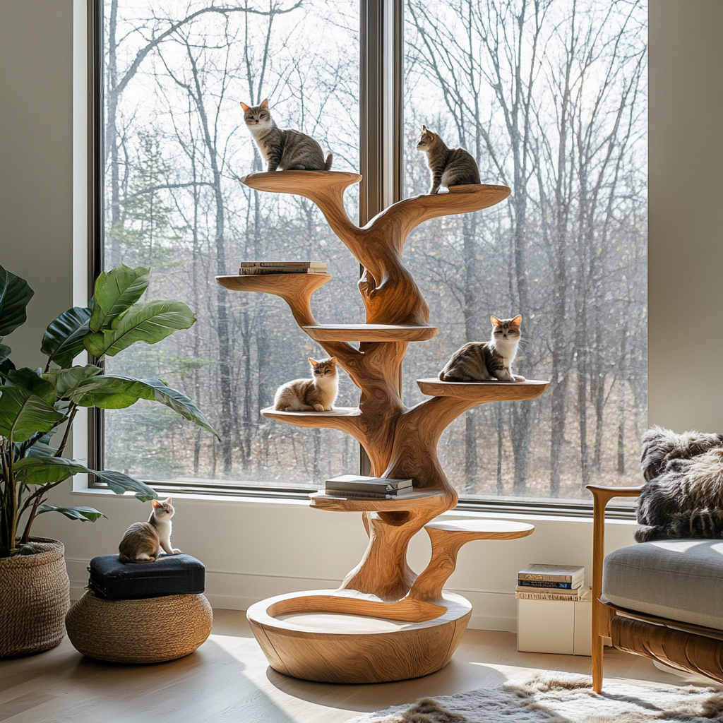Aurelian Sculpted Solid Wood Tree-Inspired Cat Tree Shelf - Timberustic Tree-Inspired Cat Tree Shelf