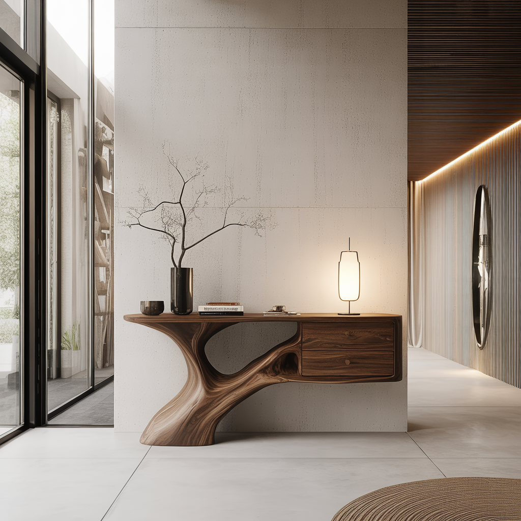 Aurelin Arc Handcrafted Wood Console Table