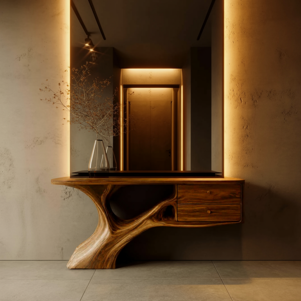 Aurelin Arc Handcrafted Wood Console Table