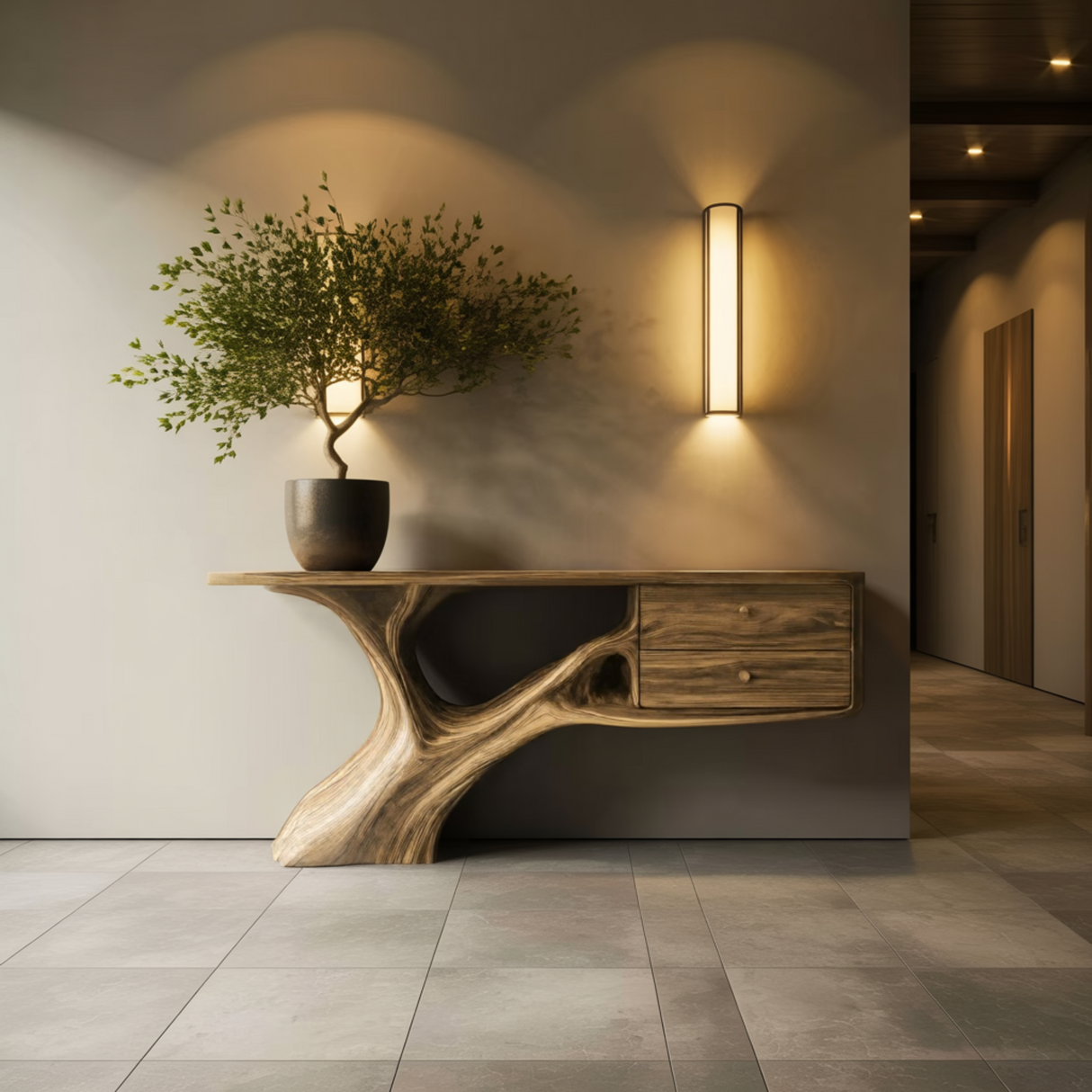 Aurelin Arc Handcrafted Wood Console Table