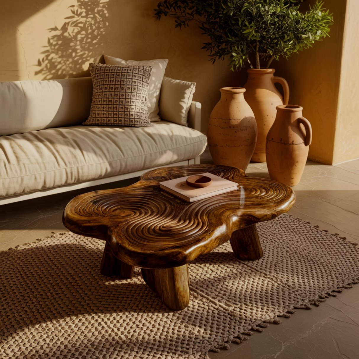 Aurelin Bloom III Solid Wood Hand Carved Coffee Table