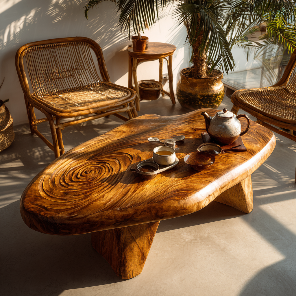 Aurelin Bloom II Solid Wood Hand Carved Coffee Table