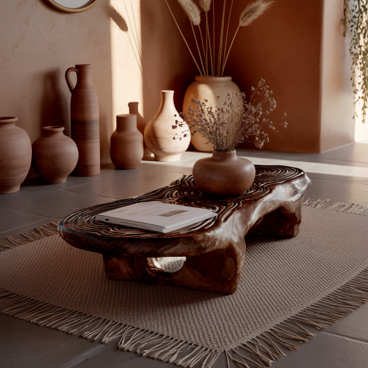 Aurelin Bloom Solid Wood Hand Carved Coffee Table