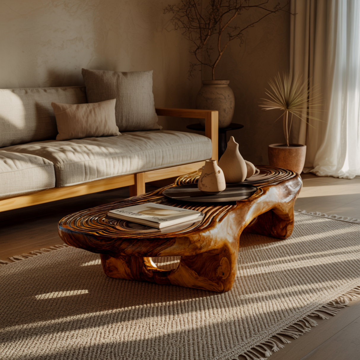 Aurelin Bloom Solid Wood Hand Carved Coffee Table