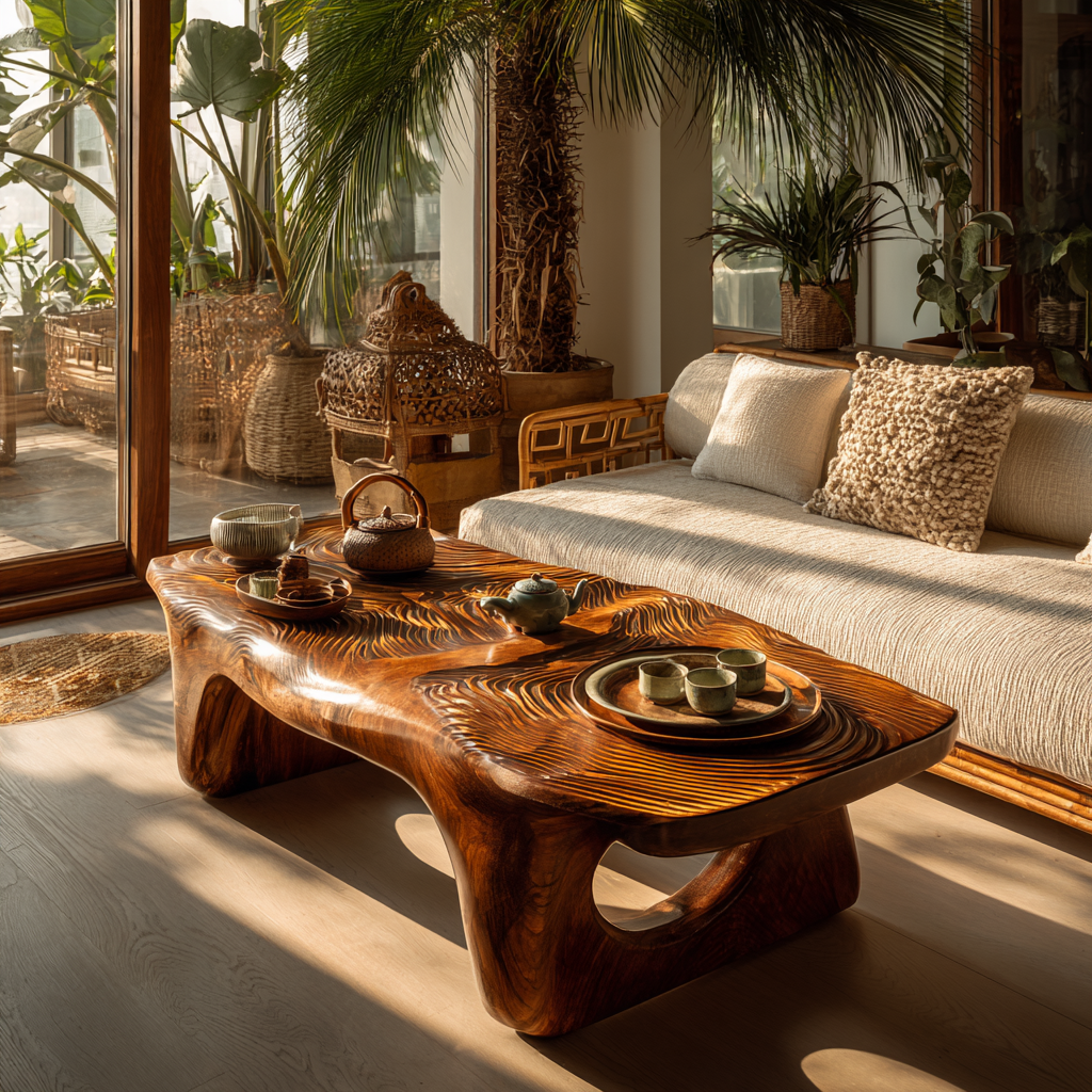 Aurelin Bloom VI Solid Wood Hand Carved Coffee Table