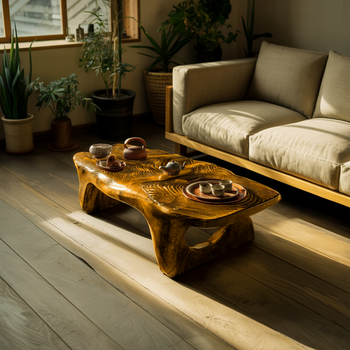 Aurelin Bloom VI Solid Wood Hand Carved Coffee Table