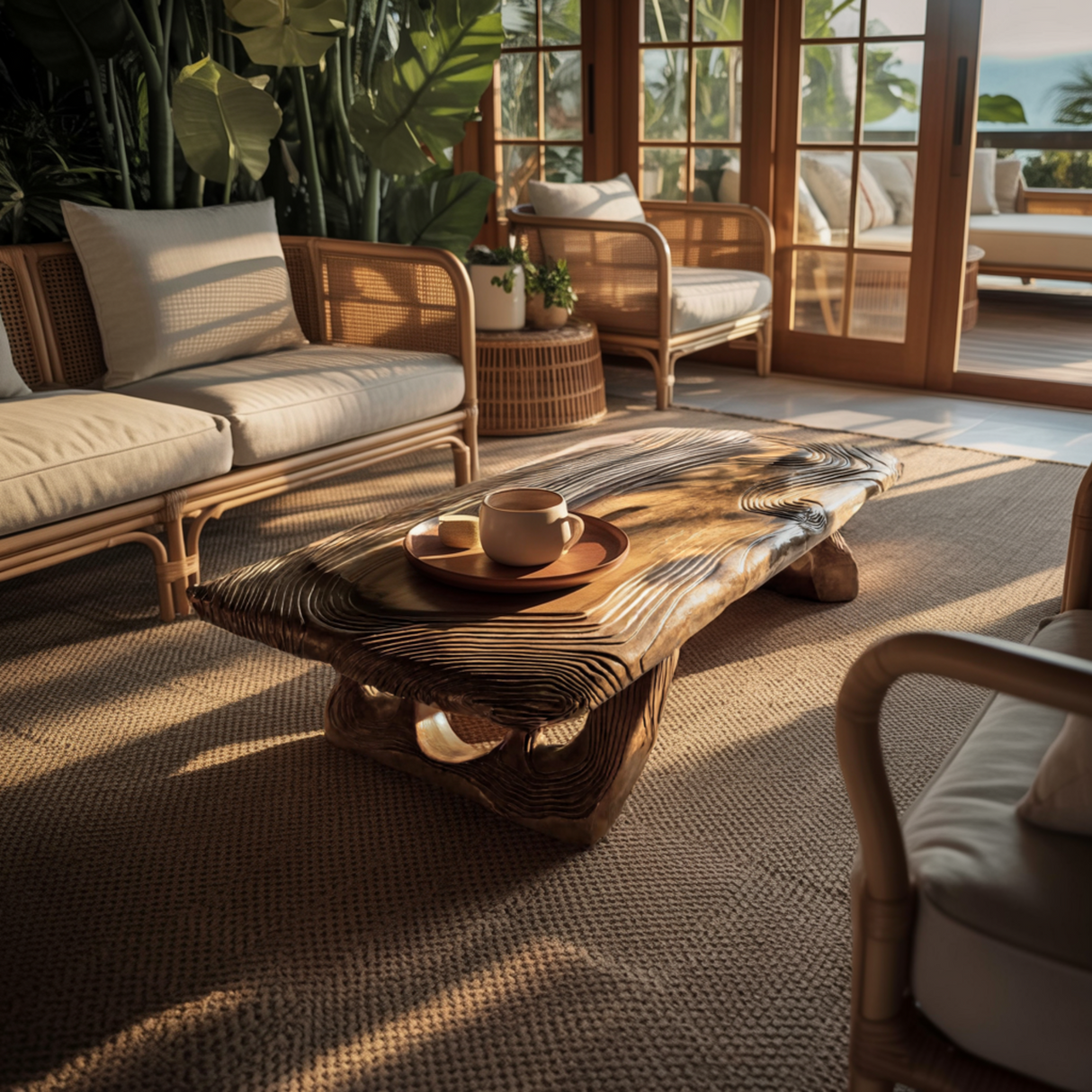 Aurelin Bloom V Solid Wood Hand Carved Coffee Table