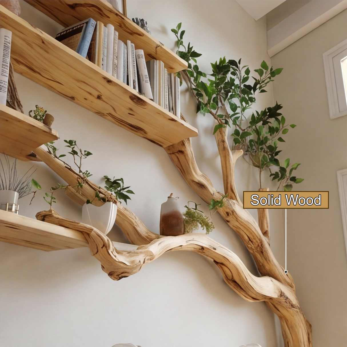 Aurelin Bloom Wall-Mounted Tree Bookshelf - Timberustic Tree Bookshelf