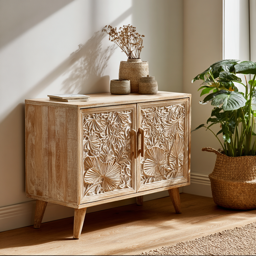 Aurelin Carve Solid Wood Sideboard Cabinet