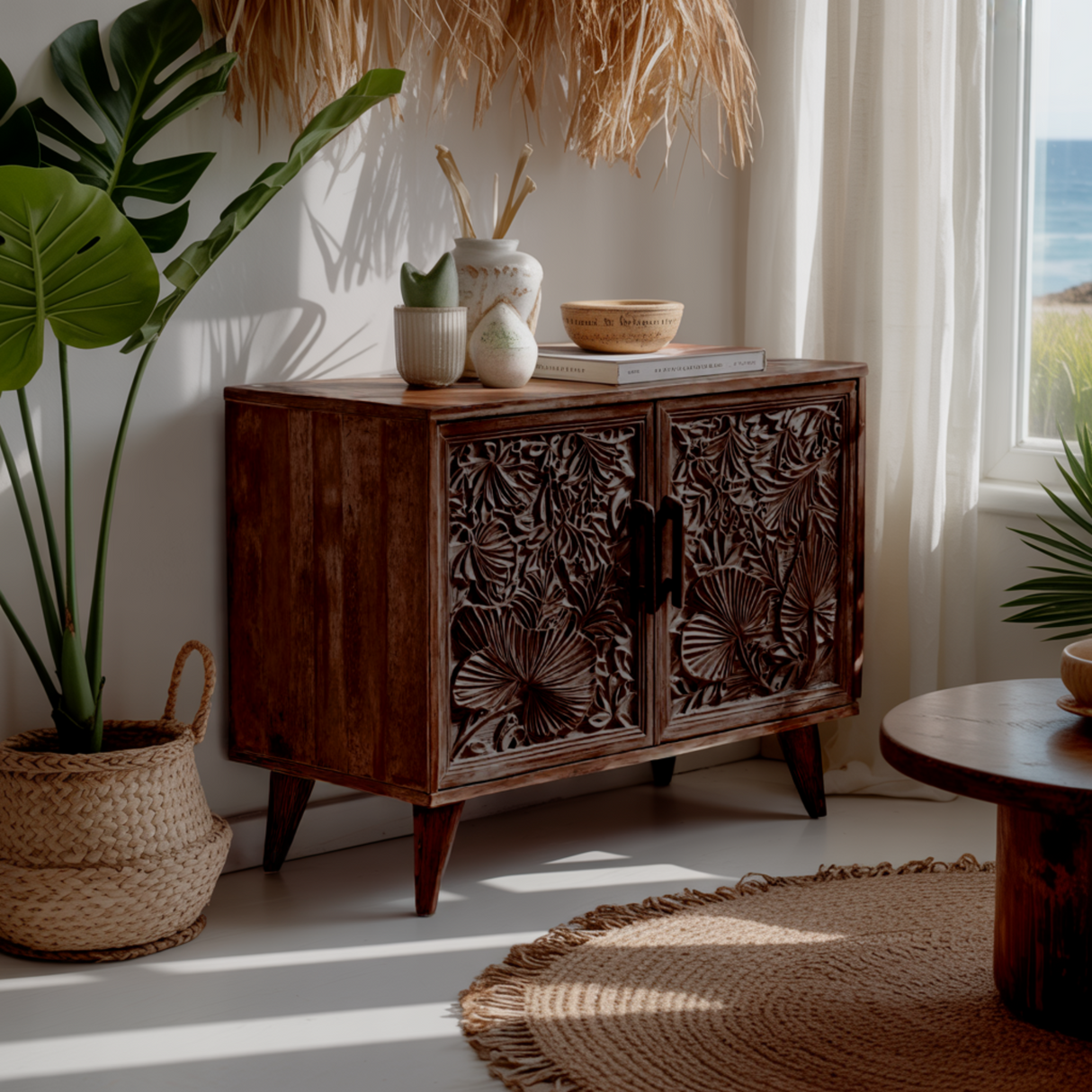 Aurelin Carve Solid Wood Sideboard Cabinet