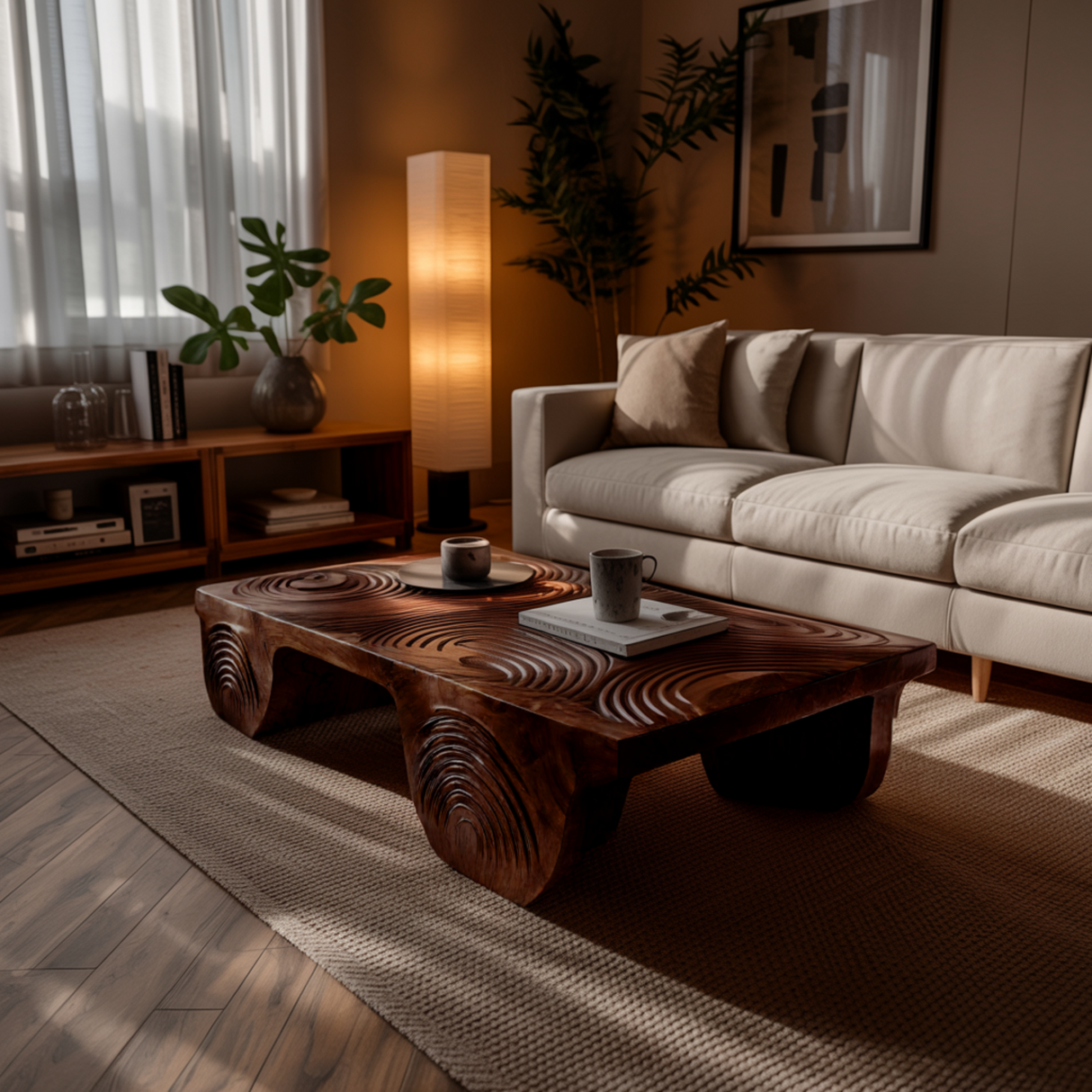 Aurelin Crest Hand-Carved Live Edge Coffee Table