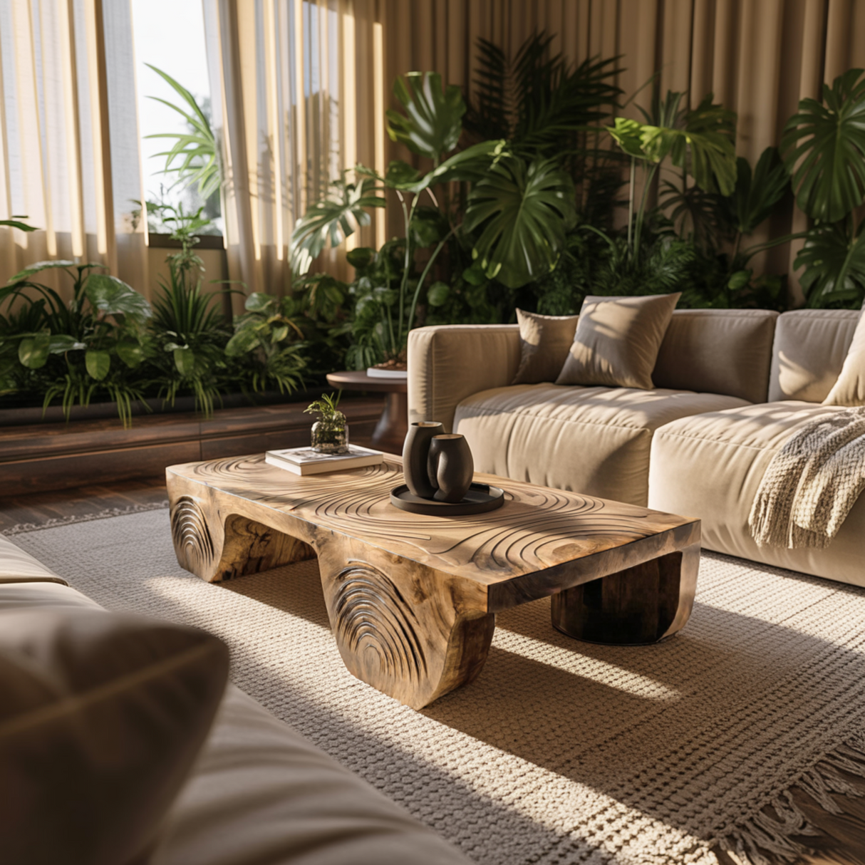 Aurelin Crest Hand-Carved Live Edge Coffee Table