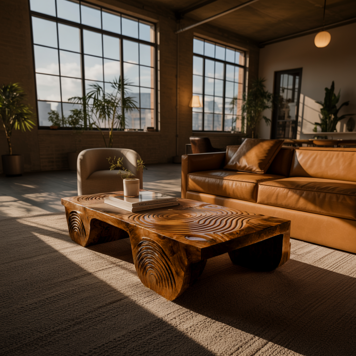 Aurelin Crest Hand-Carved Live Edge Coffee Table