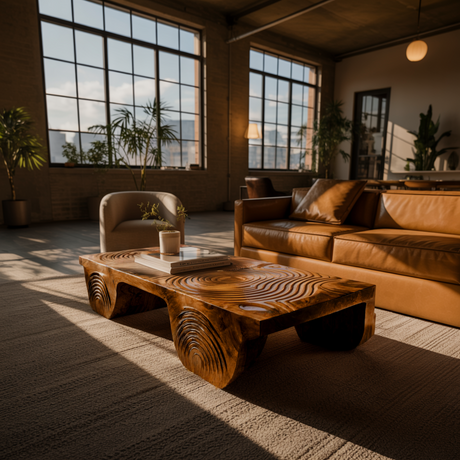 Aurelin Crest Hand-Carved Live Edge Coffee Table