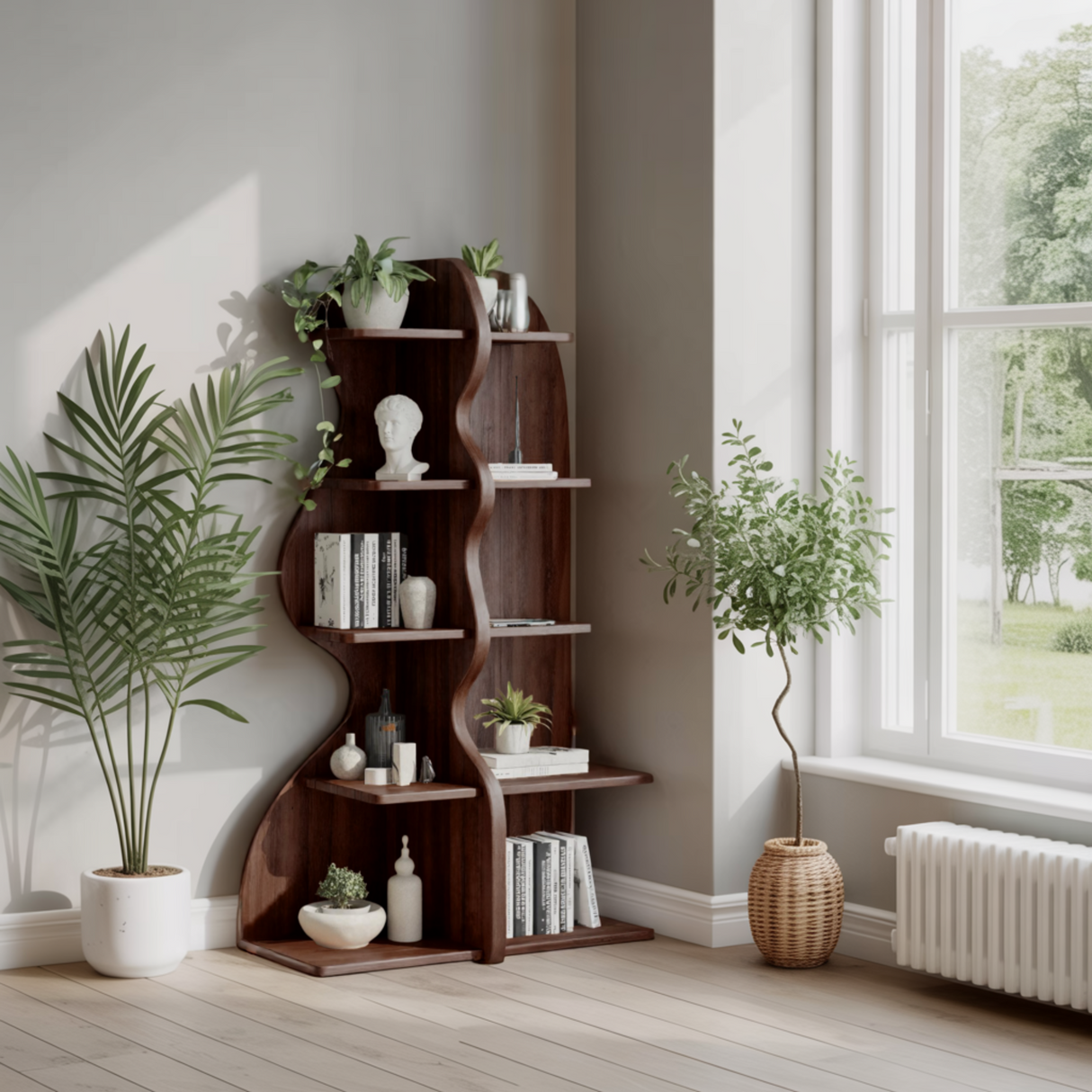 Aurelin Double Wave Solid Wood Bookshelf