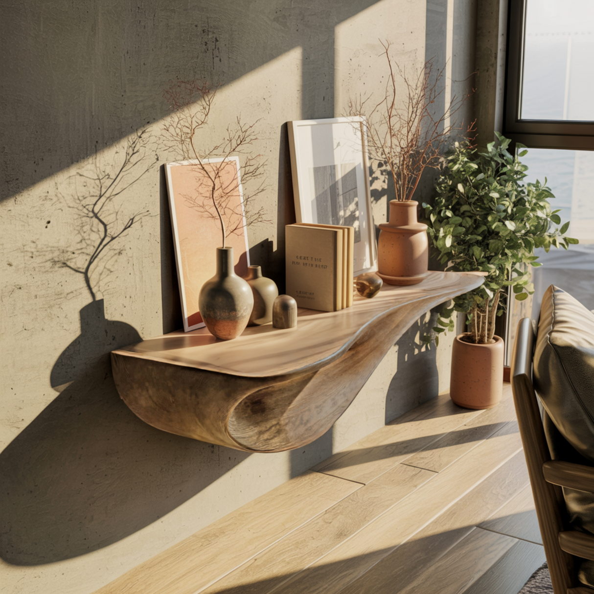 Aurelin Flow Solid Wood Floating Wall Shelf - Timberustic Floating Wall Shelf