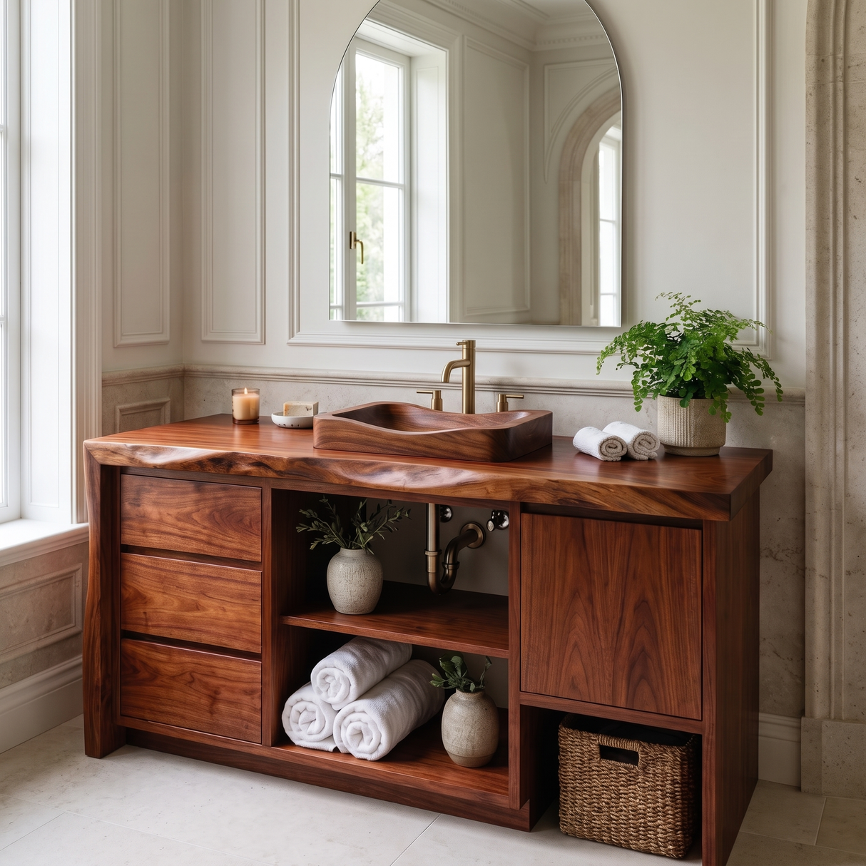Aurelin Handcrafted Solid Wood Freestanding Bathroom Vanity with Drawers