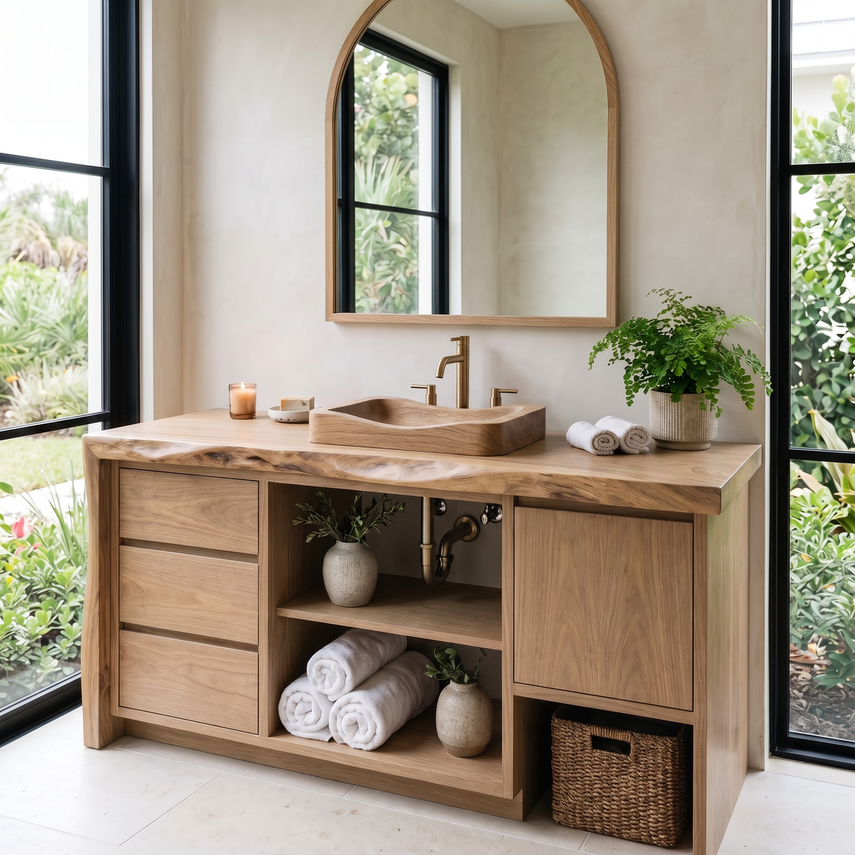 Aurelin Handcrafted Solid Wood Freestanding Bathroom Vanity with Drawers