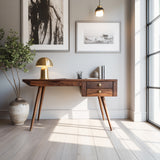 Aurelin Mid-Century Solid Wood Desk with Drawers