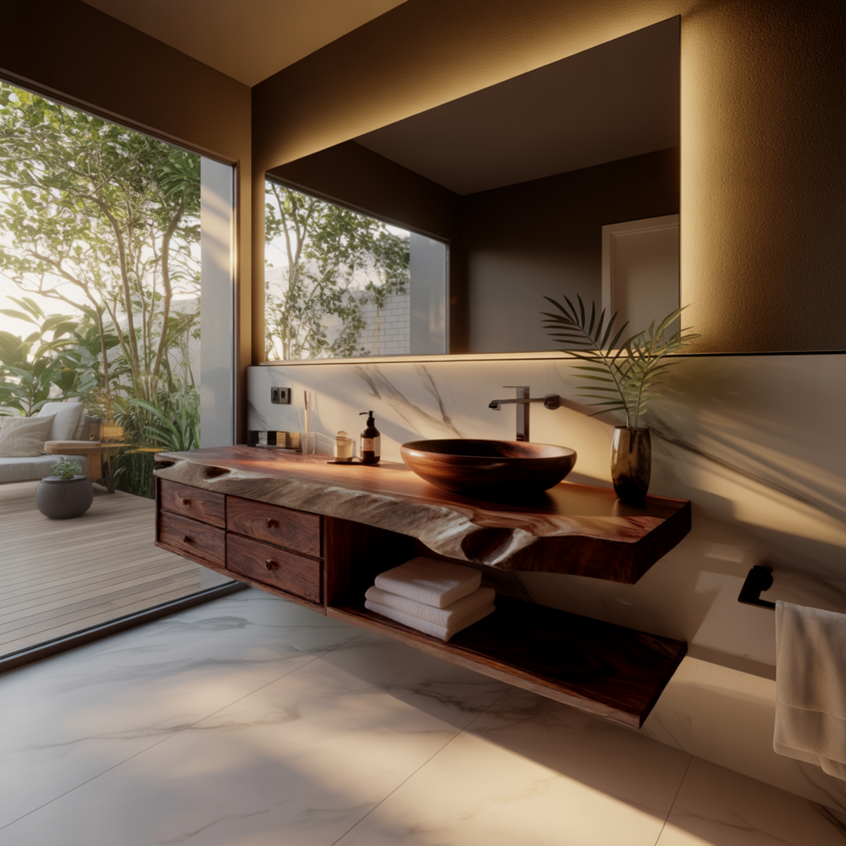 Aurelin Shore Live Edge Floating Bathroom Vanity with Drawers