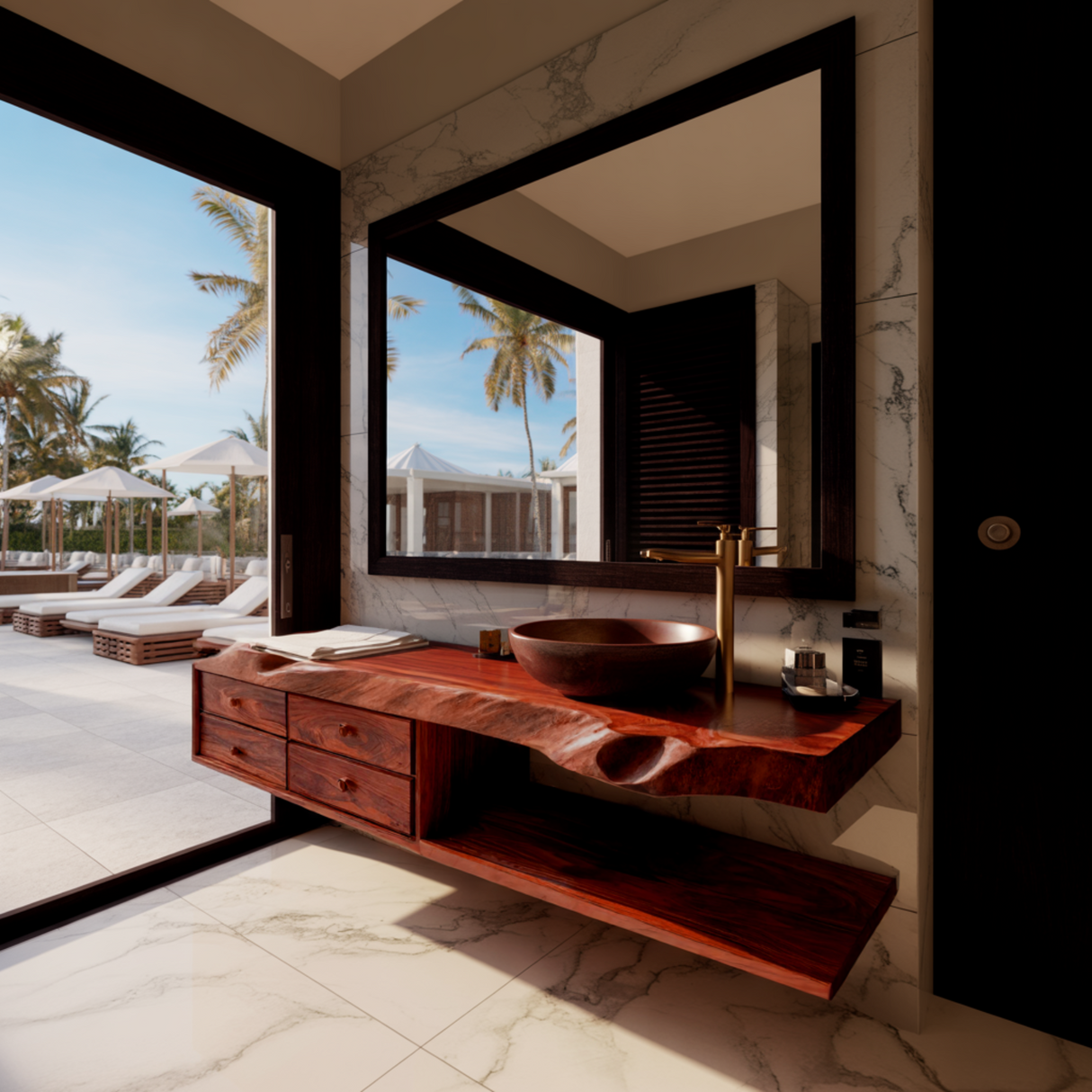 Aurelin Shore Live Edge Floating Bathroom Vanity with Drawers