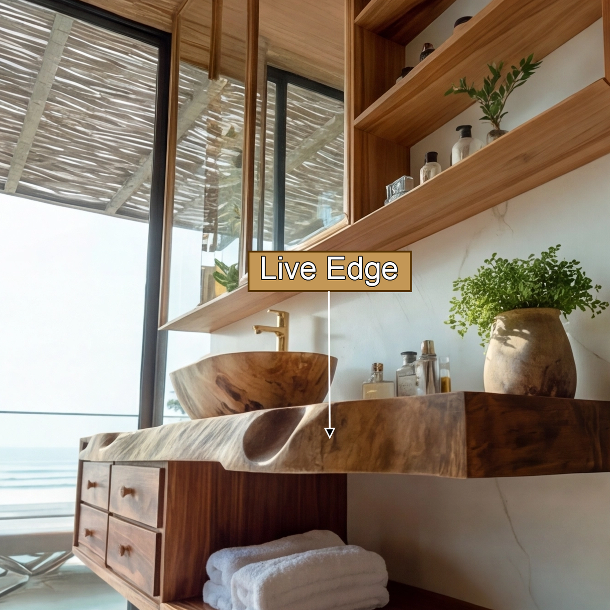 Aurelin Shore Live Edge Floating Bathroom Vanity with Drawers - Timberustic Floating Bathroom Vanity With Drawers