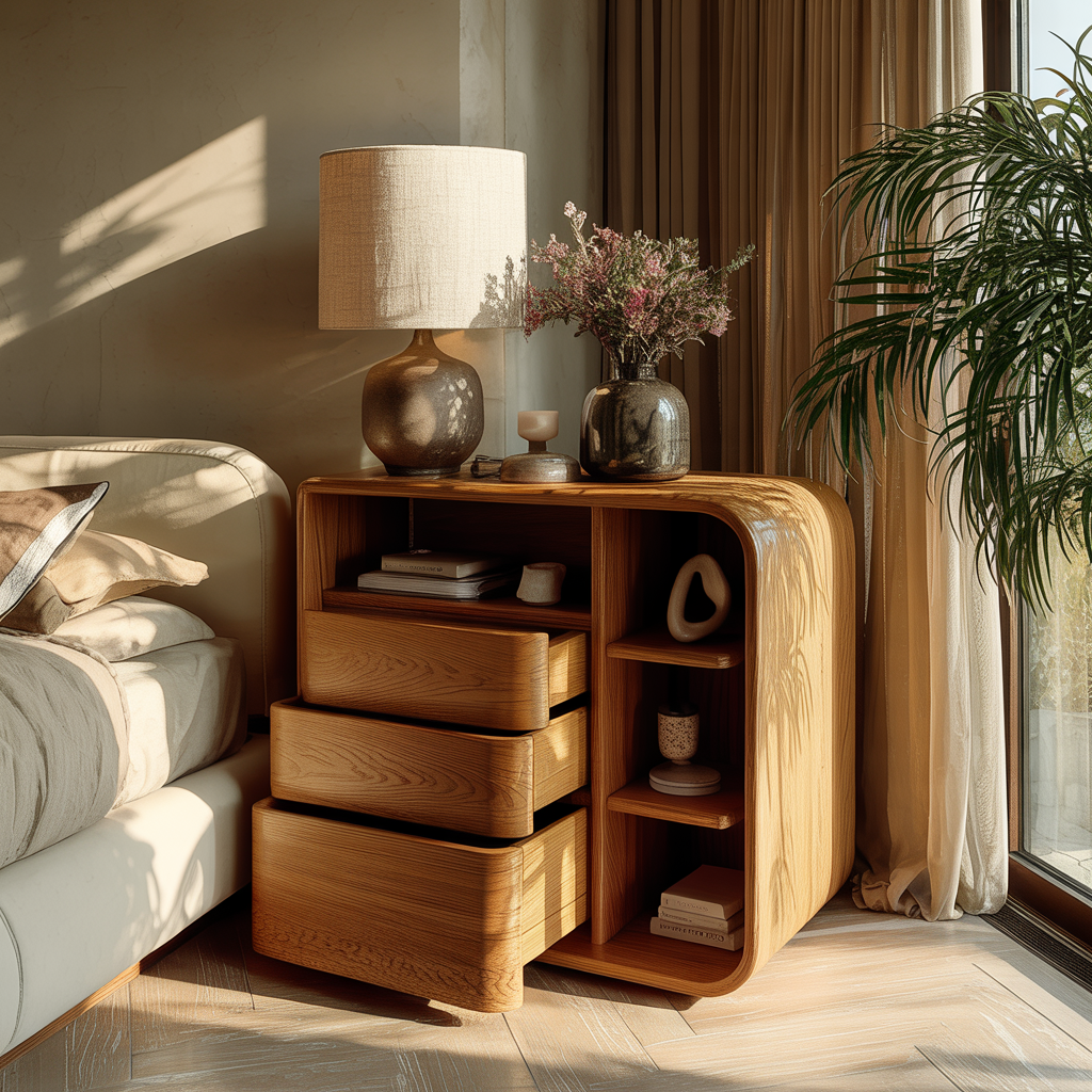 Aurelin Softcurve Solid Wood Bedside Table