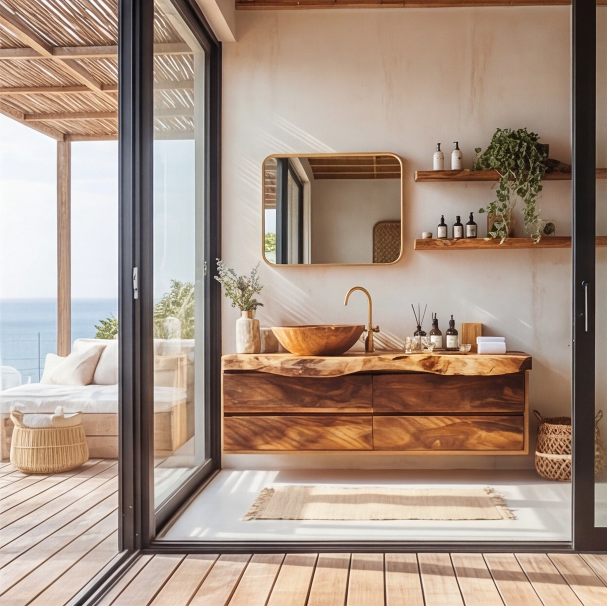 Aurelin Tide Live Edge Floating Bathroom Vanity with Drawers - Timberustic Floating Bathroom Vanity With Drawers