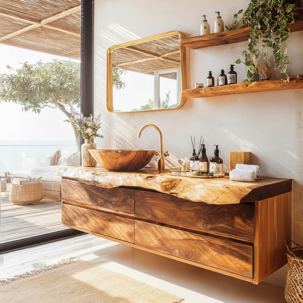 Aurelin Tide Live Edge Floating Bathroom Vanity with Drawers - Timberustic Floating Bathroom Vanity With Drawers