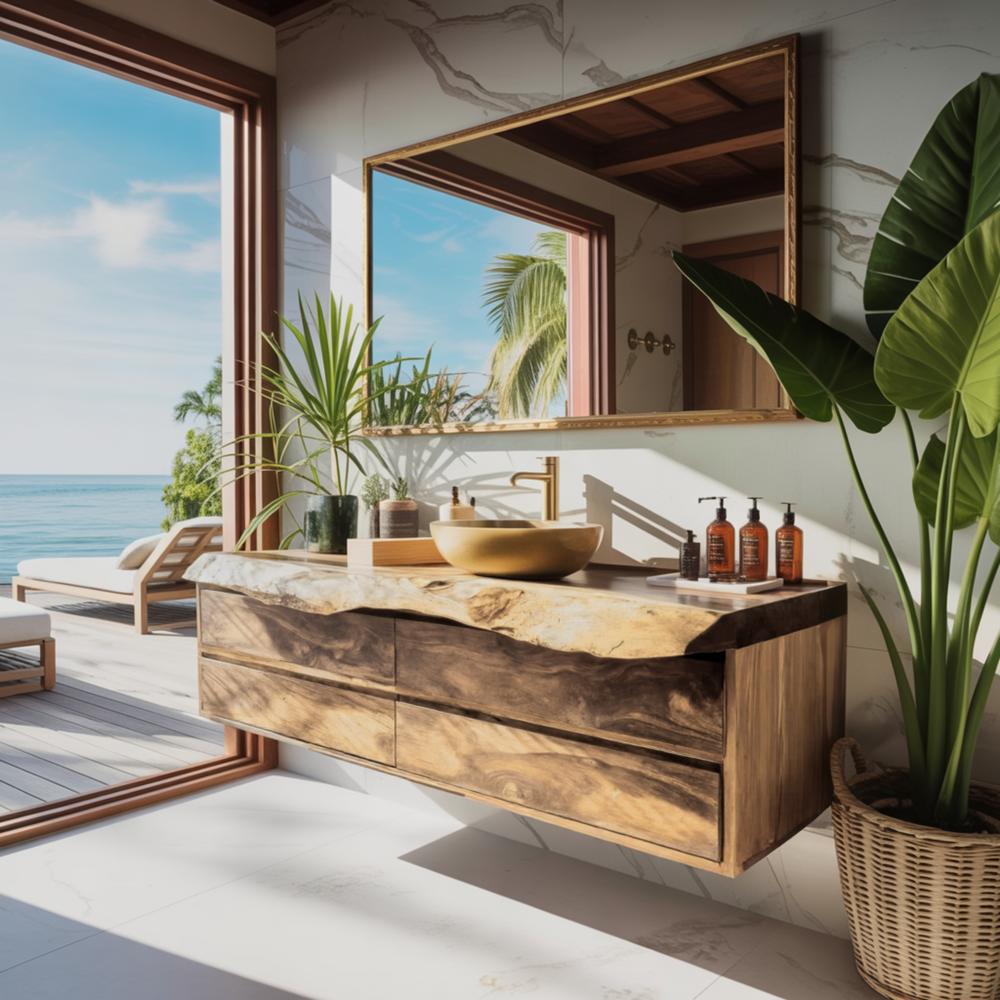Undulating Wave Pattern Vanity Live Edge Floating Bathroom Vanity with Drawers – Organic Modern ...