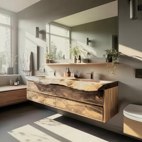 Aurelin Tide Live Edge Floating Bathroom Vanity with Drawers