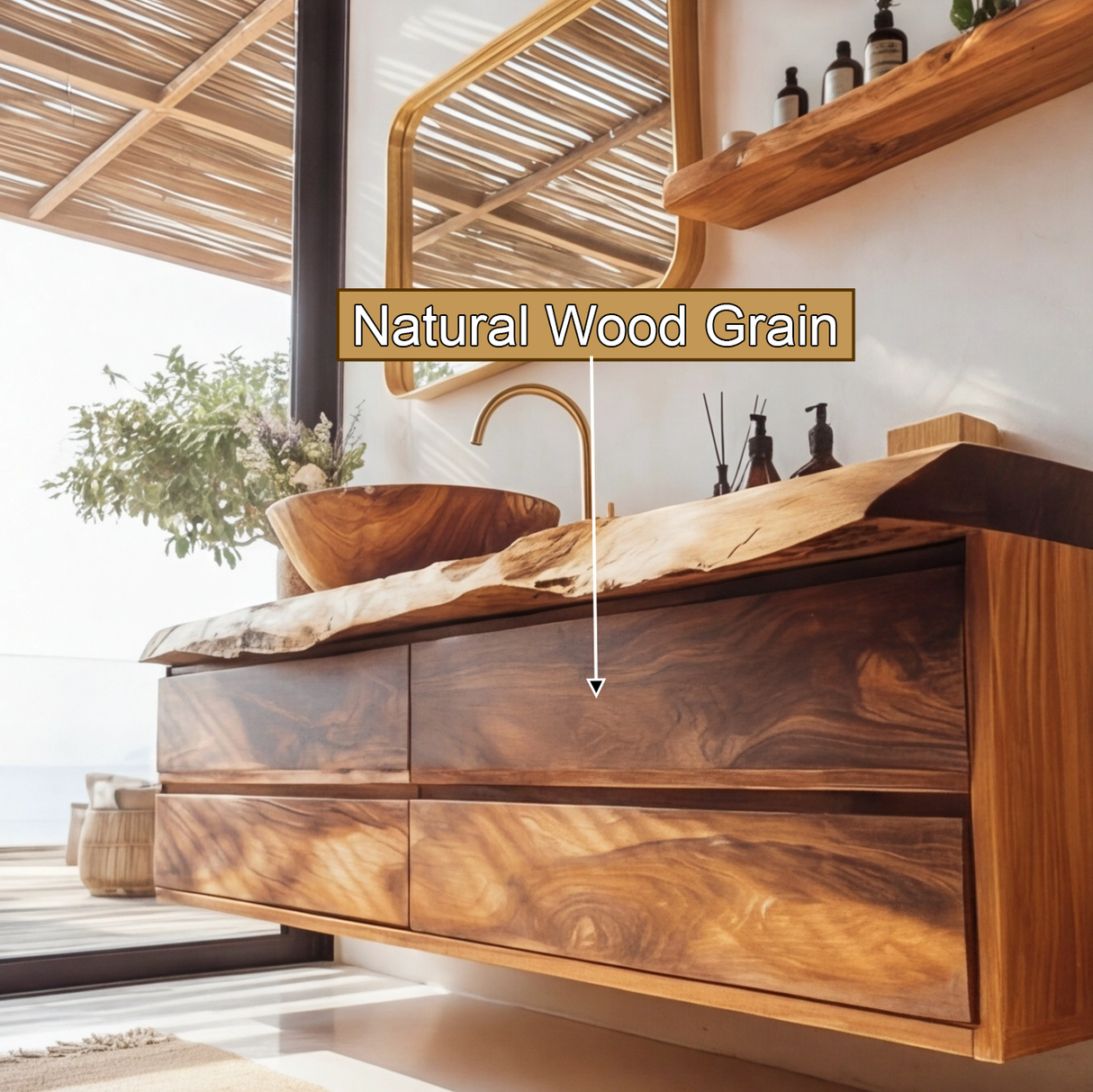 Aurelin Tide Live Edge Floating Bathroom Vanity with Drawers - Timberustic Floating Bathroom Vanity With Drawers