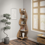 Aurelin Wave Solid Wood Corner Bookshelf