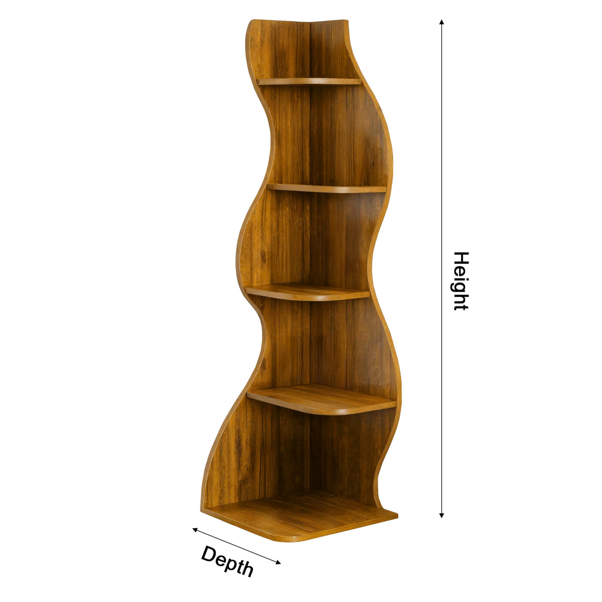 Aurelin Wave Solid Wood Corner Bookshelf