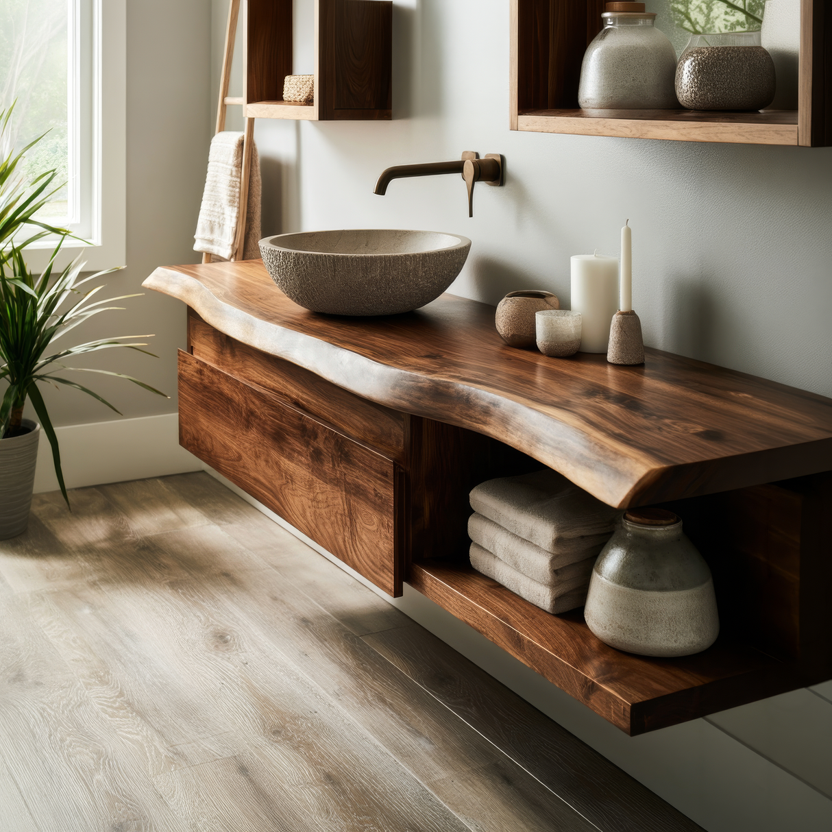 Aurelion Live Edge Solid Wood Floating Bathroom Vanity with Drawers SPA943999 - Timberustic Floating Bathroom Vanity With Drawers
