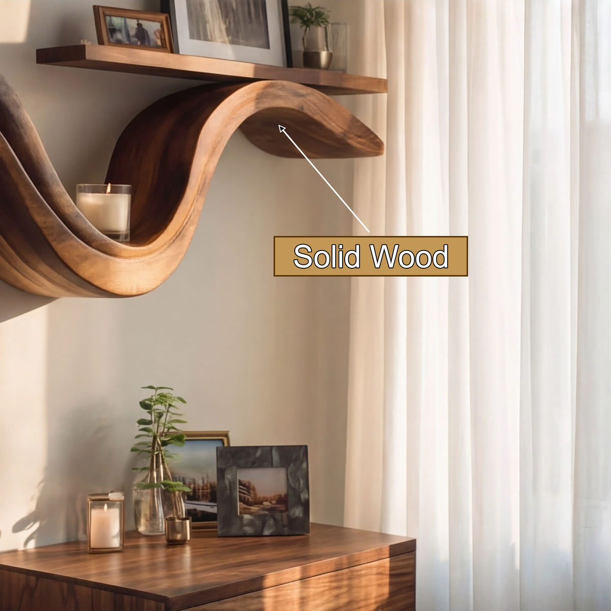 Aurelion Sculpted Solid Wood Floating Shelf - Timberustic Floating Shelf